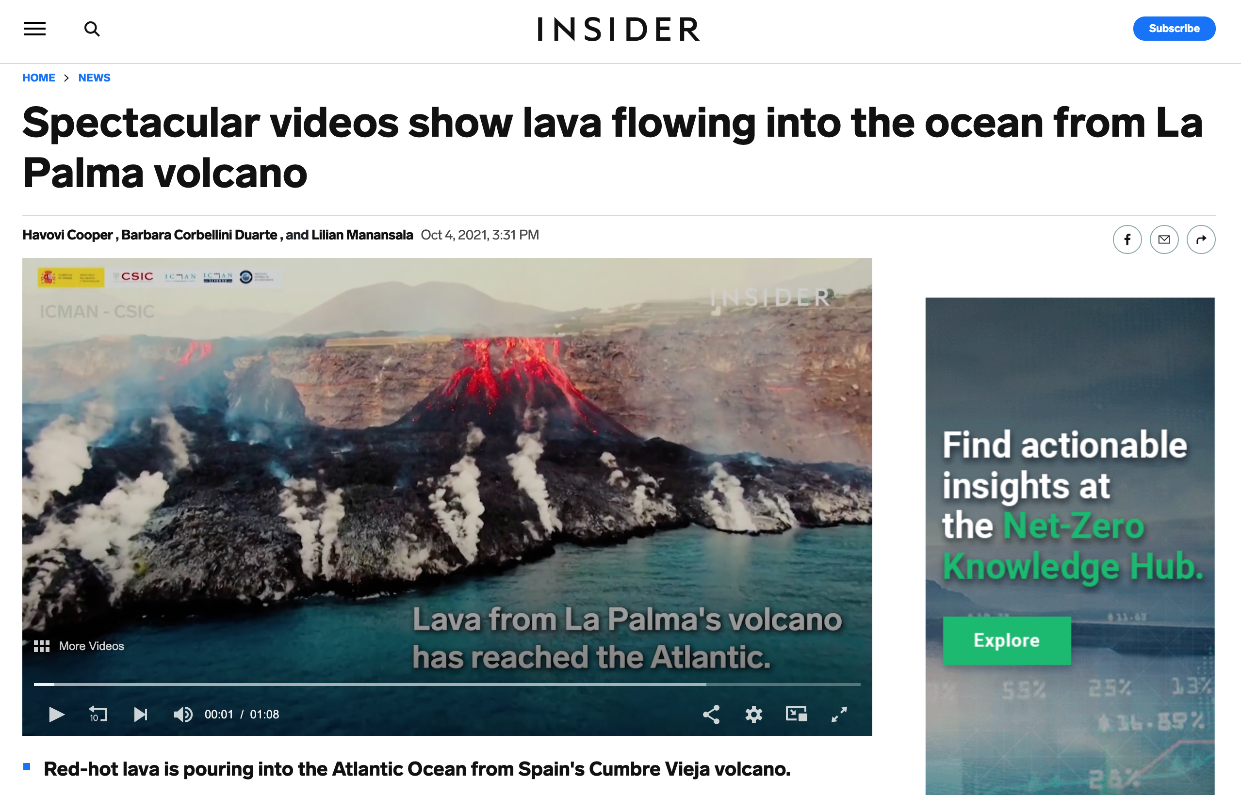 Spectacular videos show lava flowing into the ocean from La Palma volcano