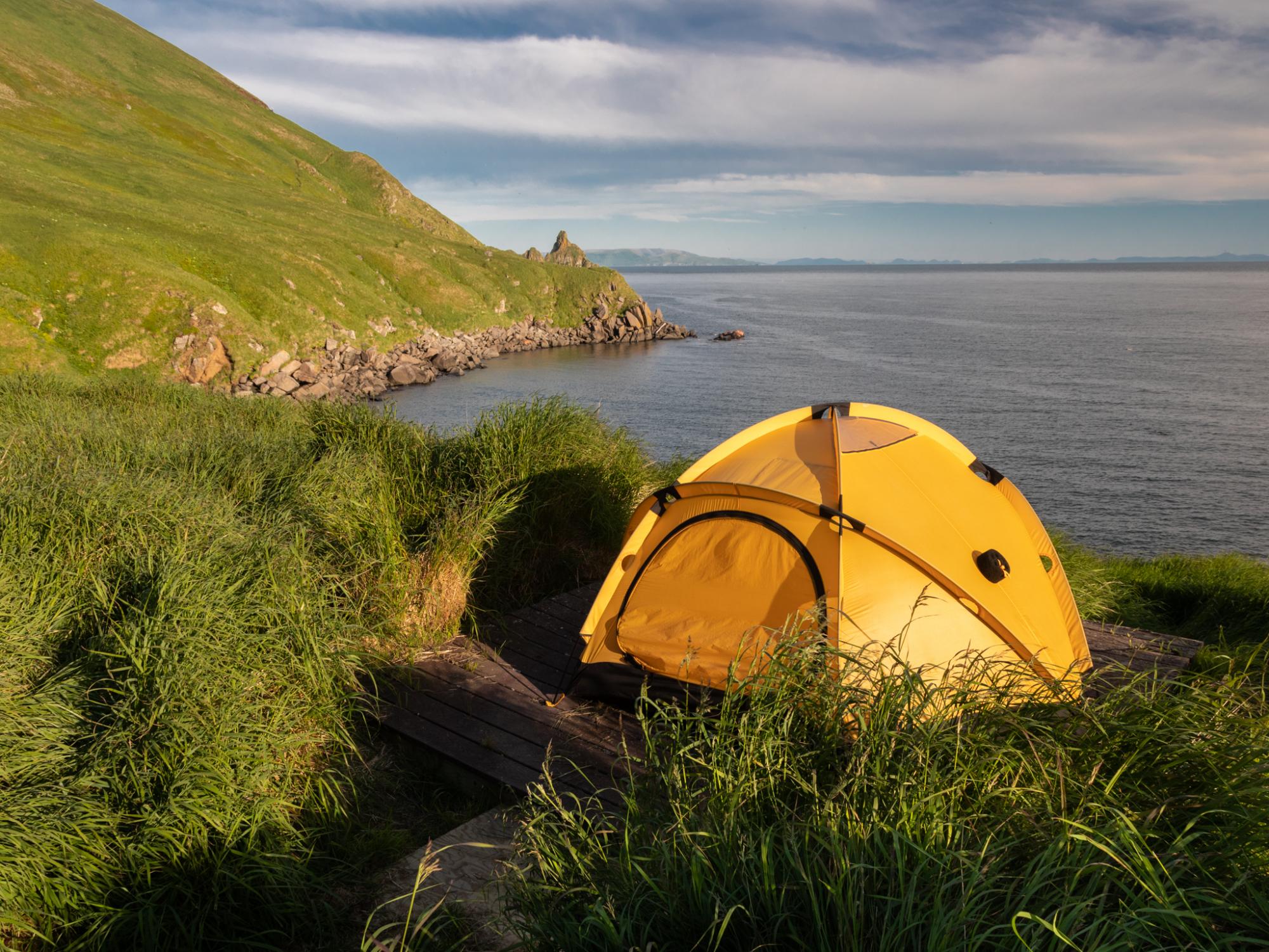 There are eight campsites on Round Island, each with a stellar view and a firm platform to anchor...