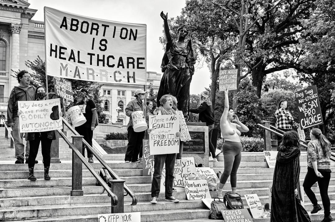 MARRCH Pro-Abortion Rally & Counter Protest (b&w) -  Madison USA