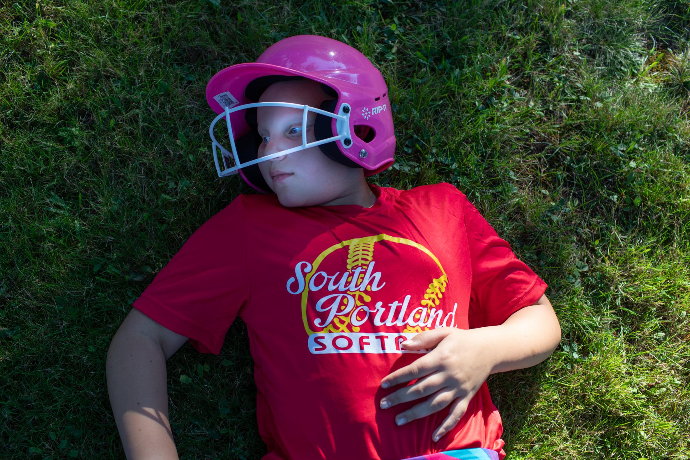 Jaylan practice softball in her back yard, South Portland, Maine, September, 2021.