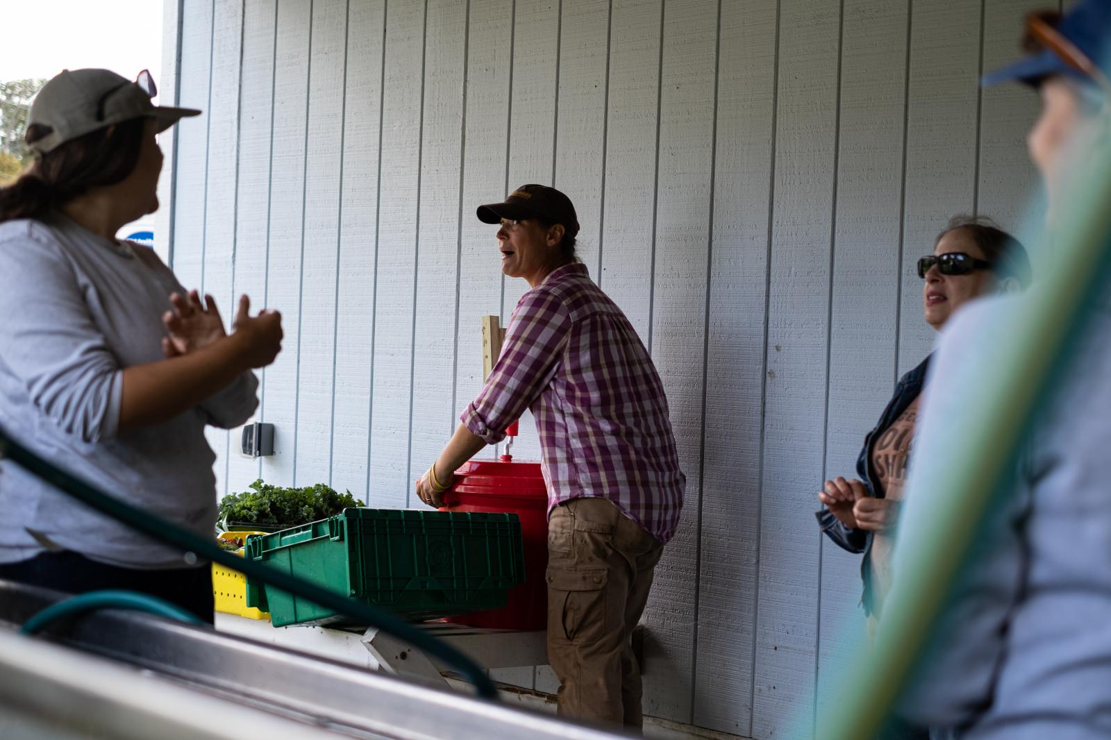 Image from Brady Family Farm - Jessie Lyons talks with the volunteers about the food she...