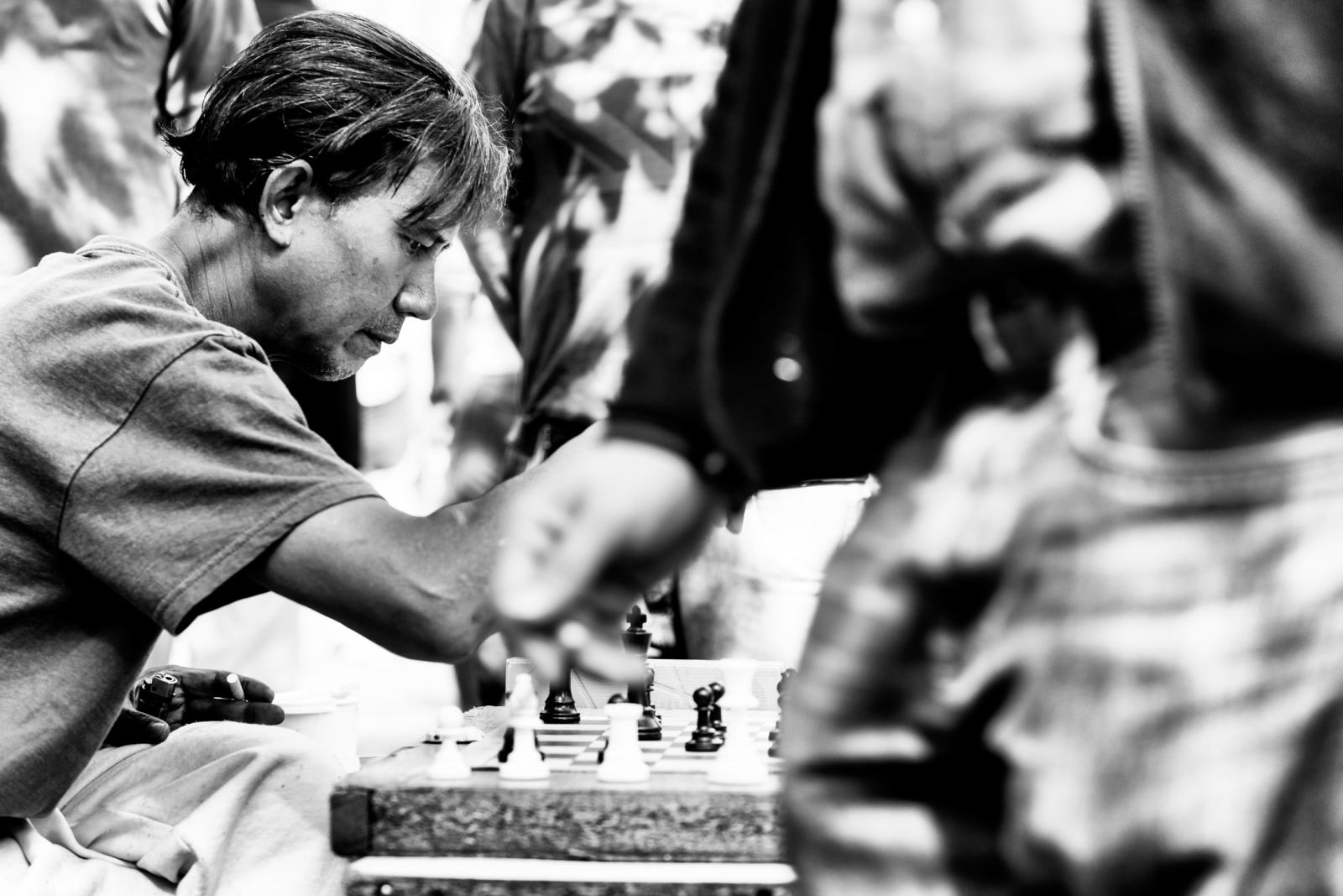 Chess game in exchange for donation, Union Square, New York. Fall 2015.