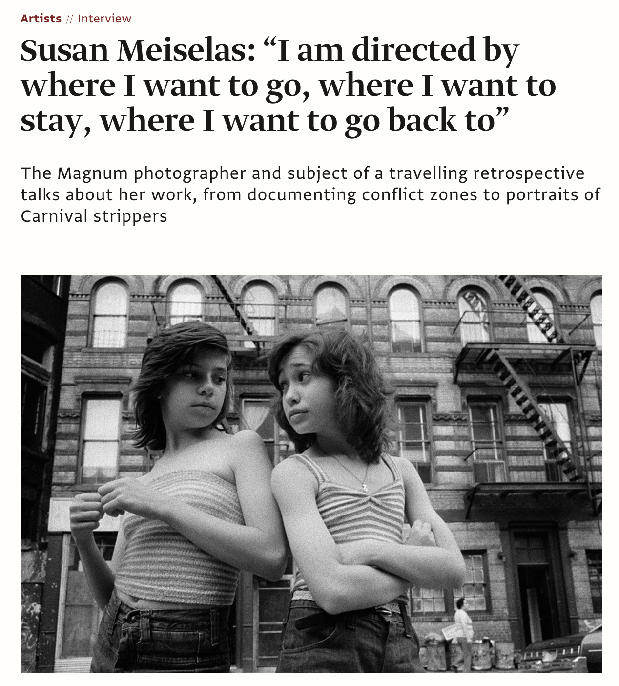 The Art Newspaper: Susan Meiselas: “I am directed by where I want to go, where I want to stay, where I want to go back to”
