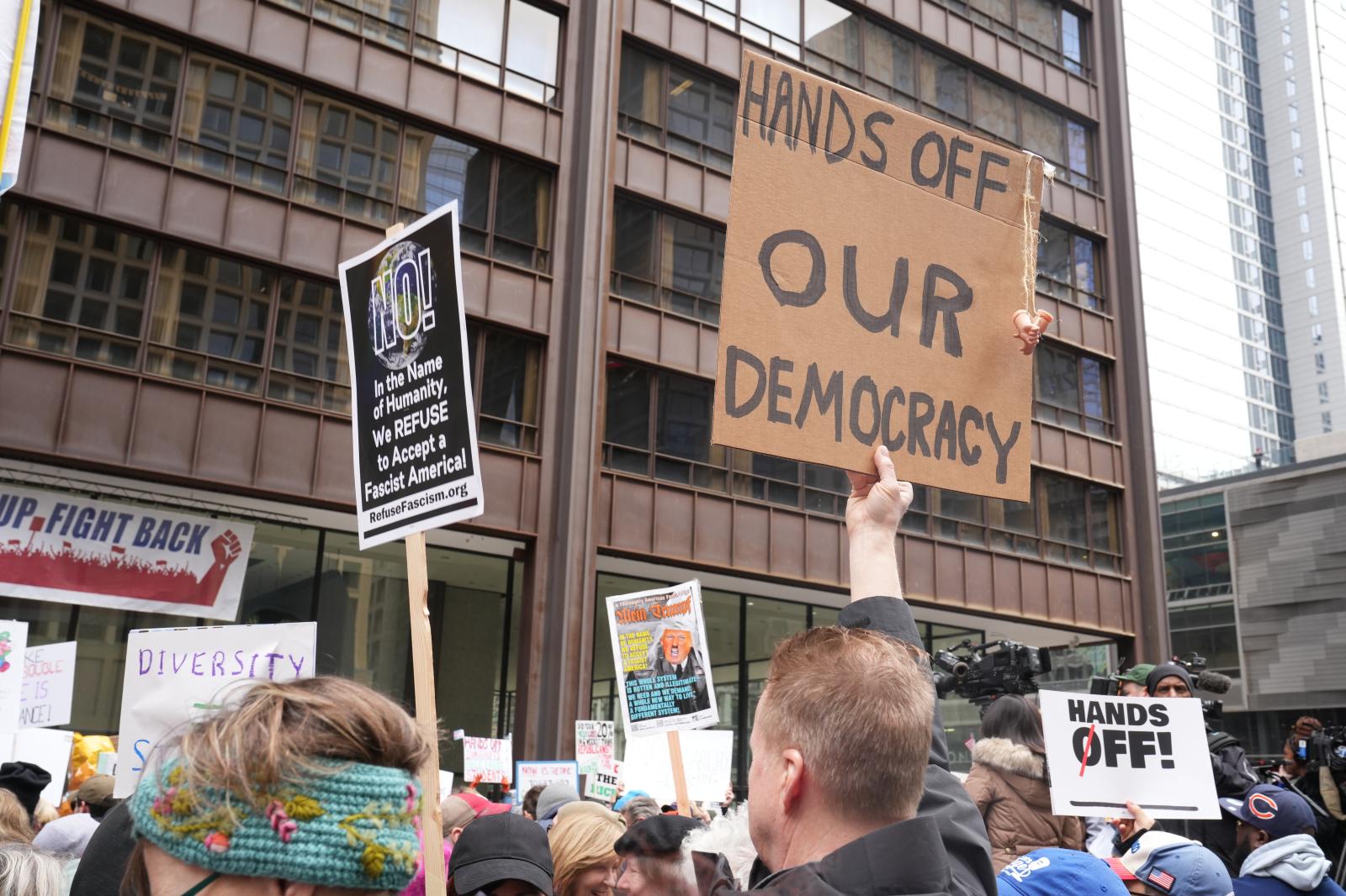 Hands Off protest in downtown C...y Jean-Marc Giboux) Chicago usa