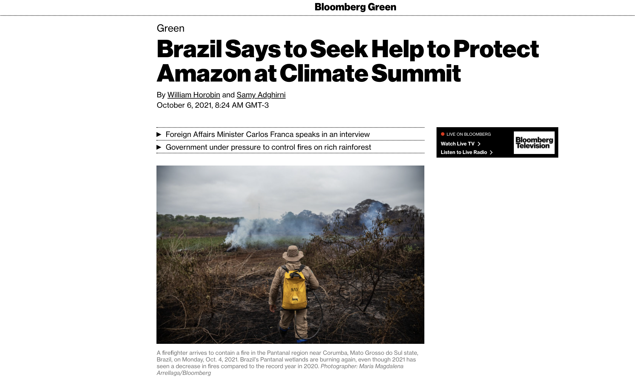 Published in Bloomberg Green: B...otect Amazon at Climate Summit 