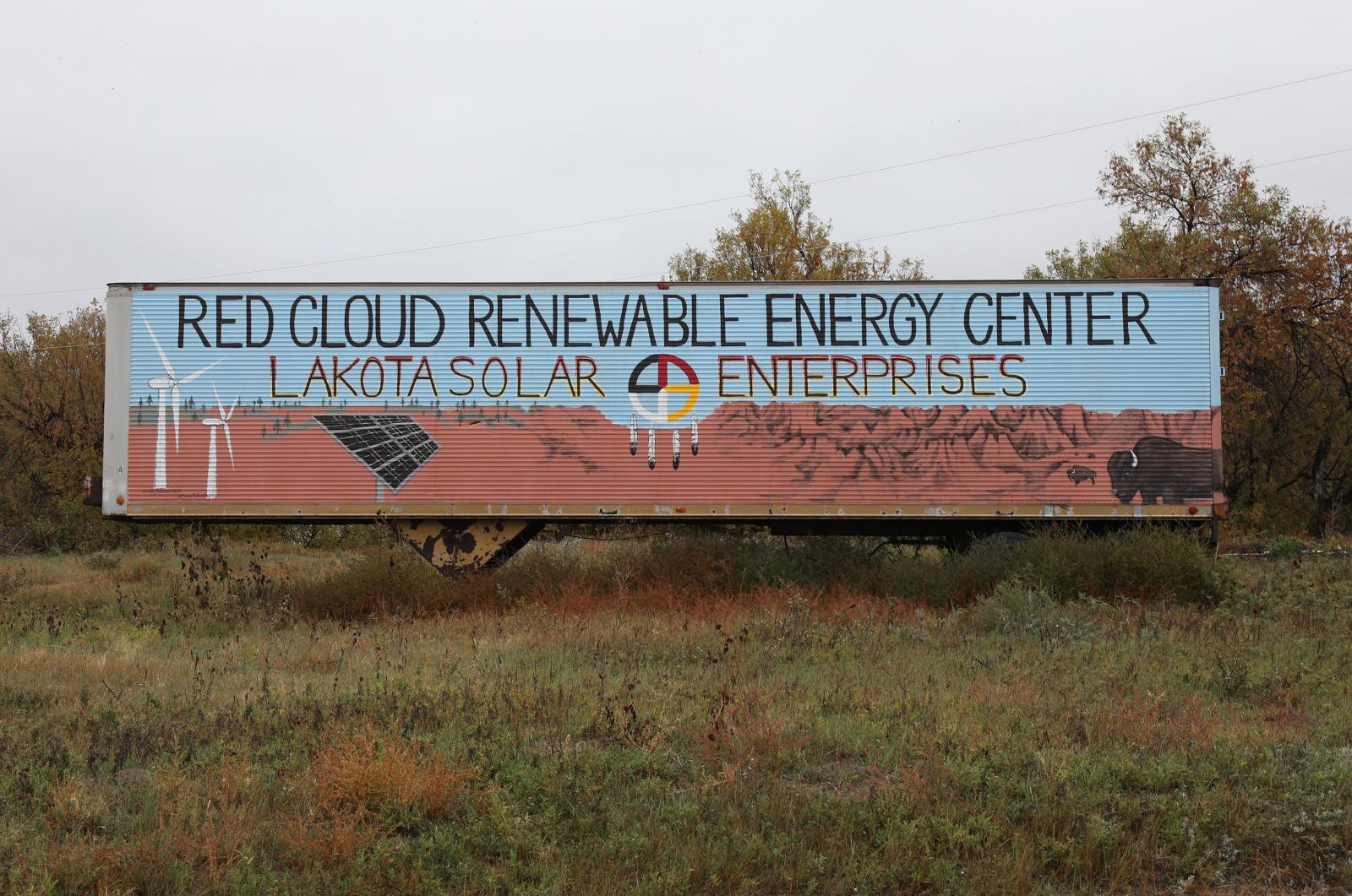 The entrance to the Red Cloud Renewable Energy Center is seen on the Pine Ridge reservation in...