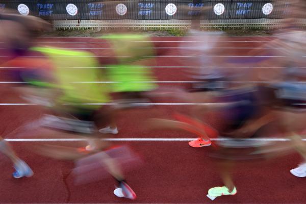 SAN JUAN CAPISTRANO, CALIFORNIA - MAY 06: Runners compete in the men's 5000 meters during the Sound Running Track Meet at JSerra Catholic High School on May 06, 2022 in San Juan Capistrano, California. (Photo by Katharine Lotze/Getty Images) San Juan Capistrano United States