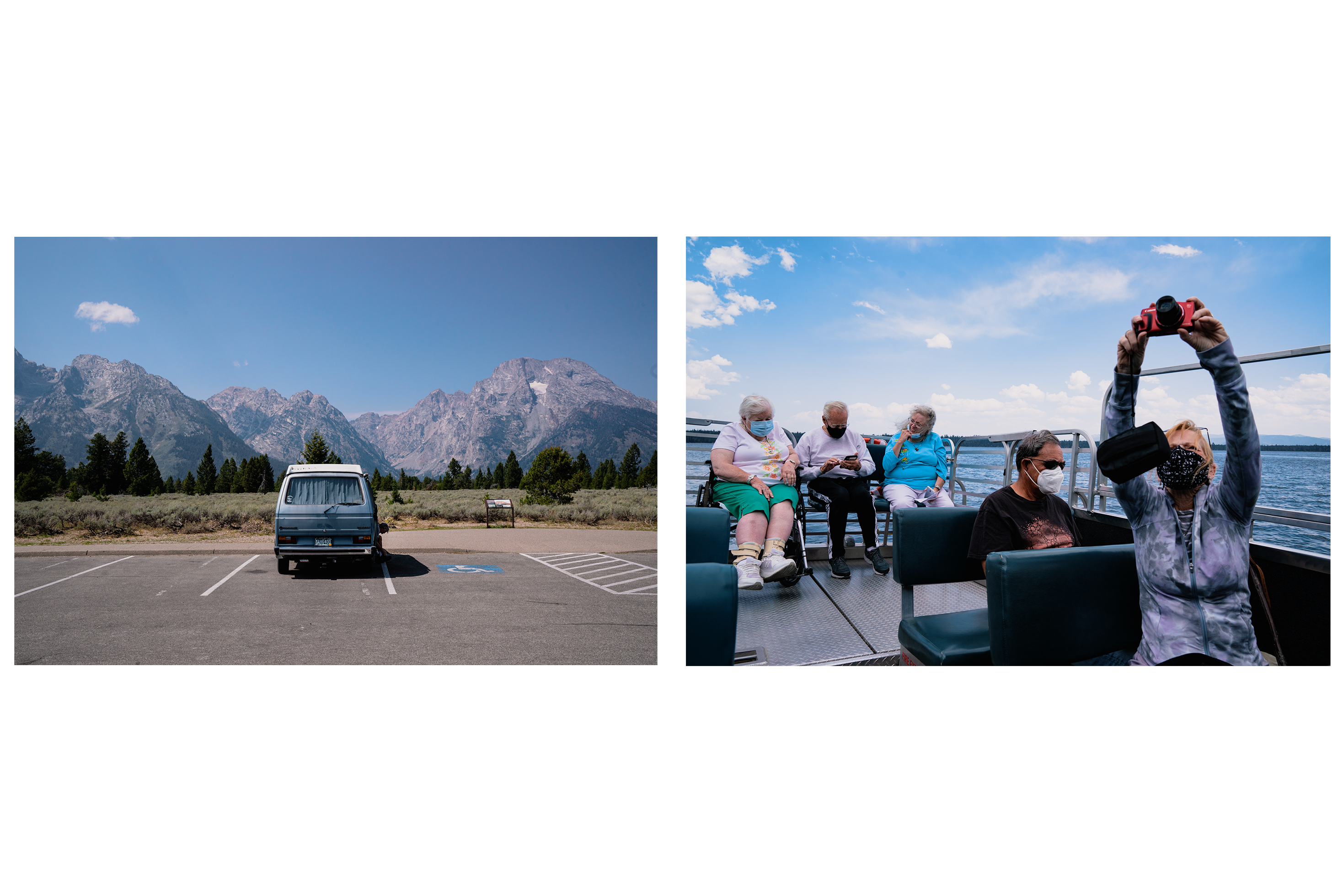 Bison, elk and social distance: A photographer’s view from Yellowstone during delta - Left: A van parks at one of the viewpoints at Grand Teton...