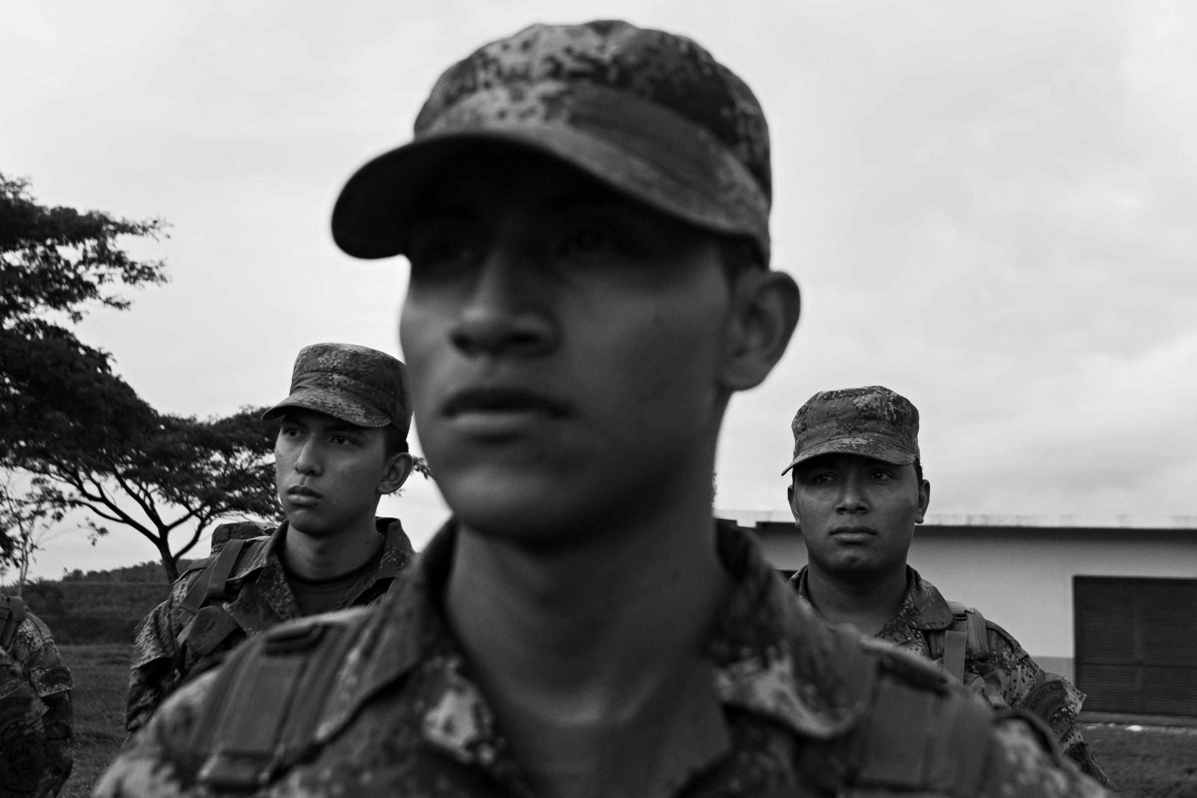 50 years of FARC - Soldiers in formation in La Uribe, Meta, Colombia. ©...