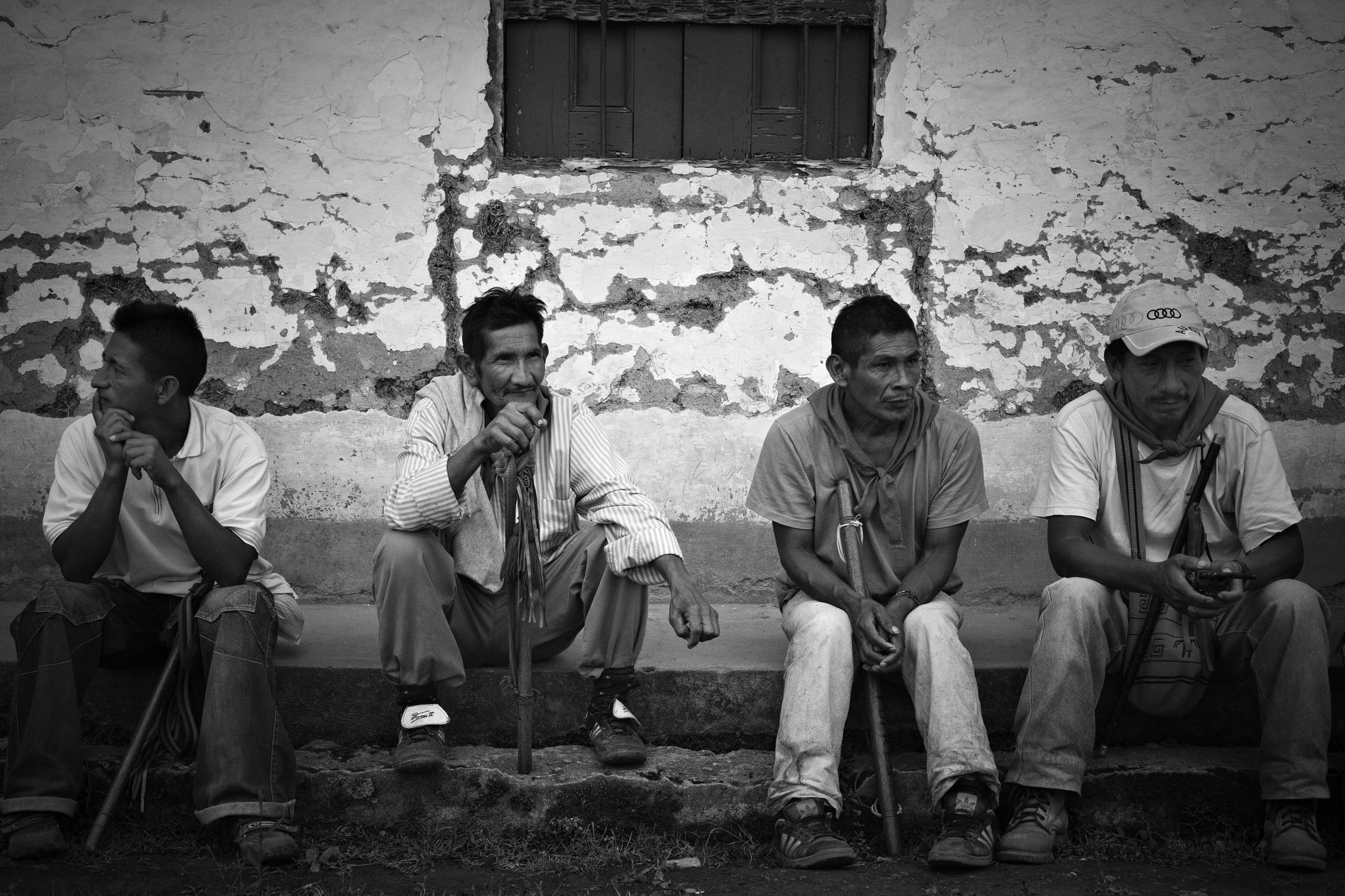 Cauca, Ready to Explode - Toribio, Cauca, Colombia. Members of the indigenous guard...
