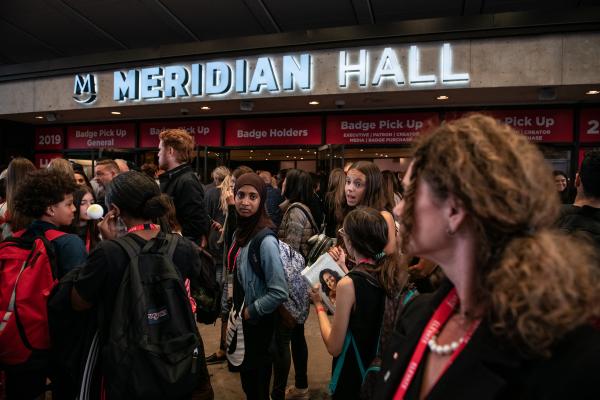 People arrive to see Michelle Obama speak at Meridian Hall during Elevate Tech Festival in Toronto September 24, 2019.Crowds 