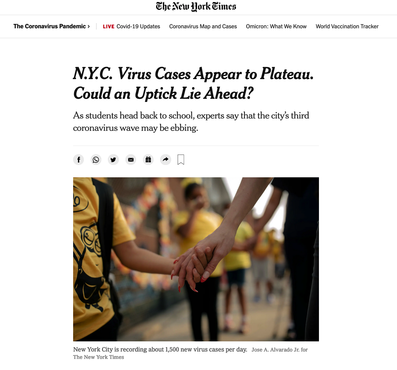 for The New York Times: N.Y.C. Virus Cases Appear to Plateau. Could an Uptick Lie Ahead?