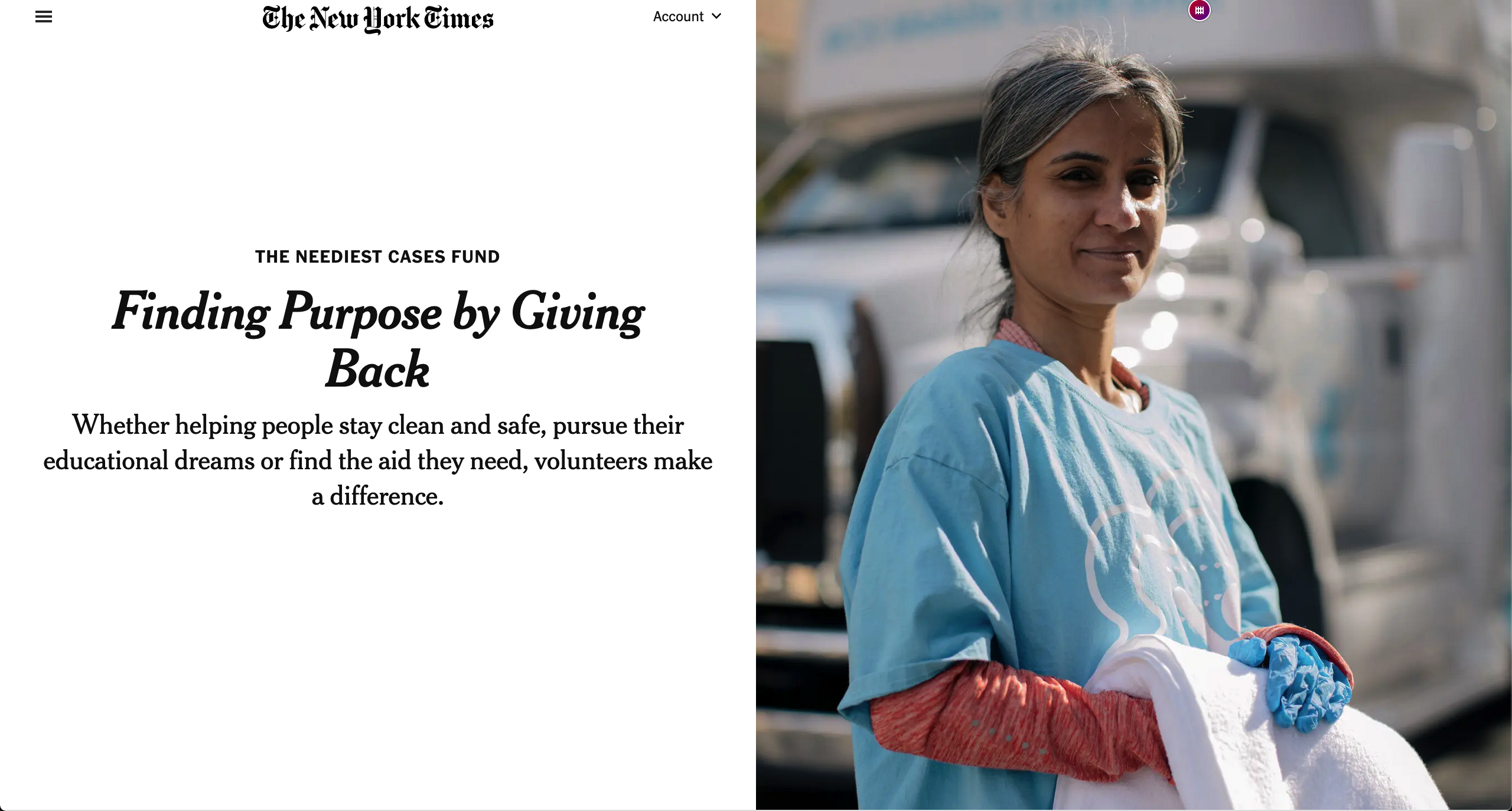 for The New York Times: Finding Purpose by Giving Back