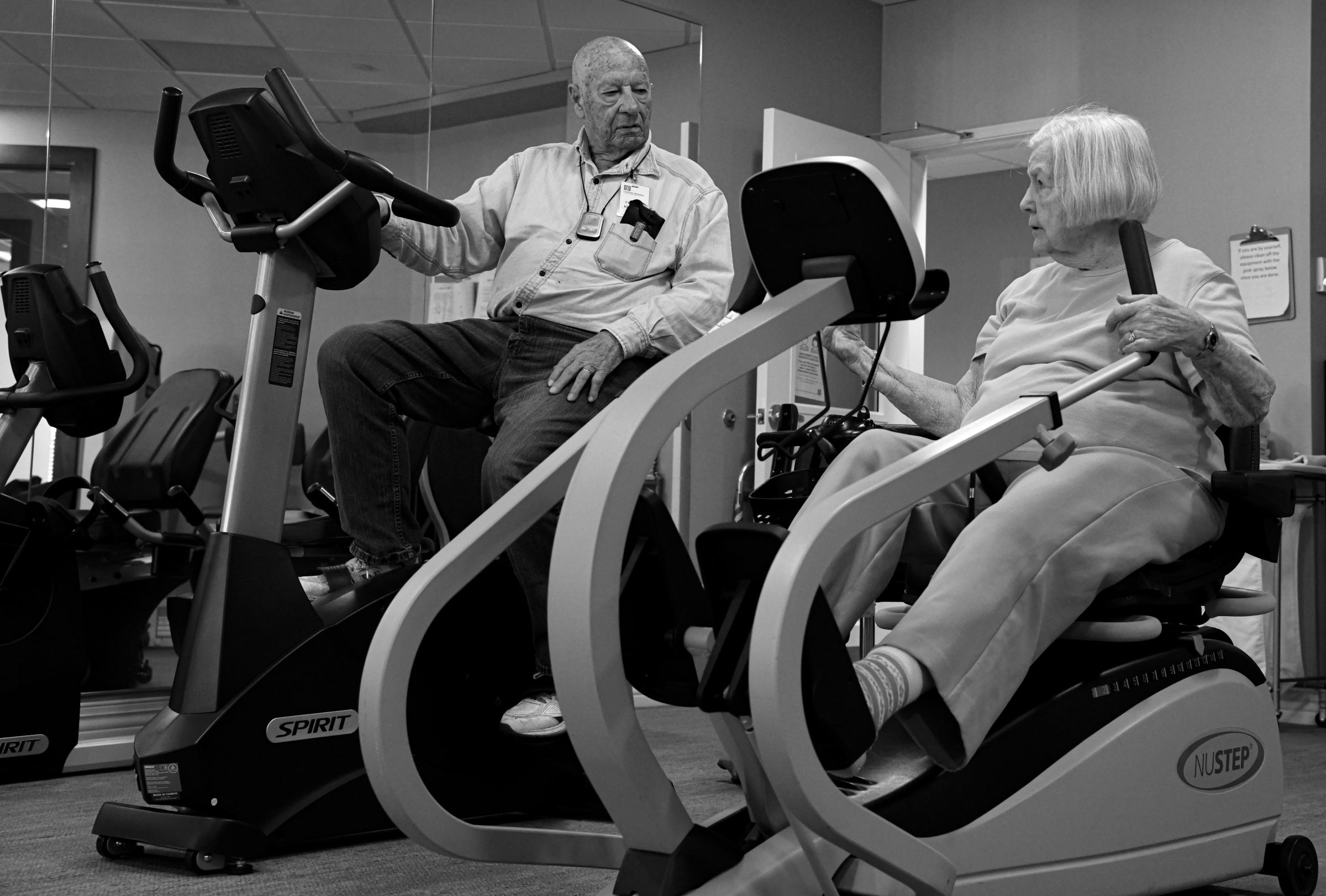 75 Years of Togetherness - Bettie and Charlie exercise at the gym at their residence...