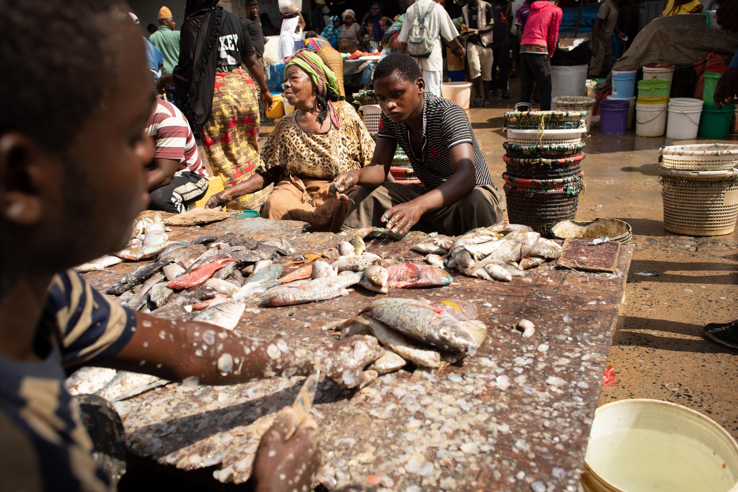 Covid Coverup - Daily life continues at Dar es Salaam’s Mzizima Fish Market, in Tanzania, on 28 October 2021....