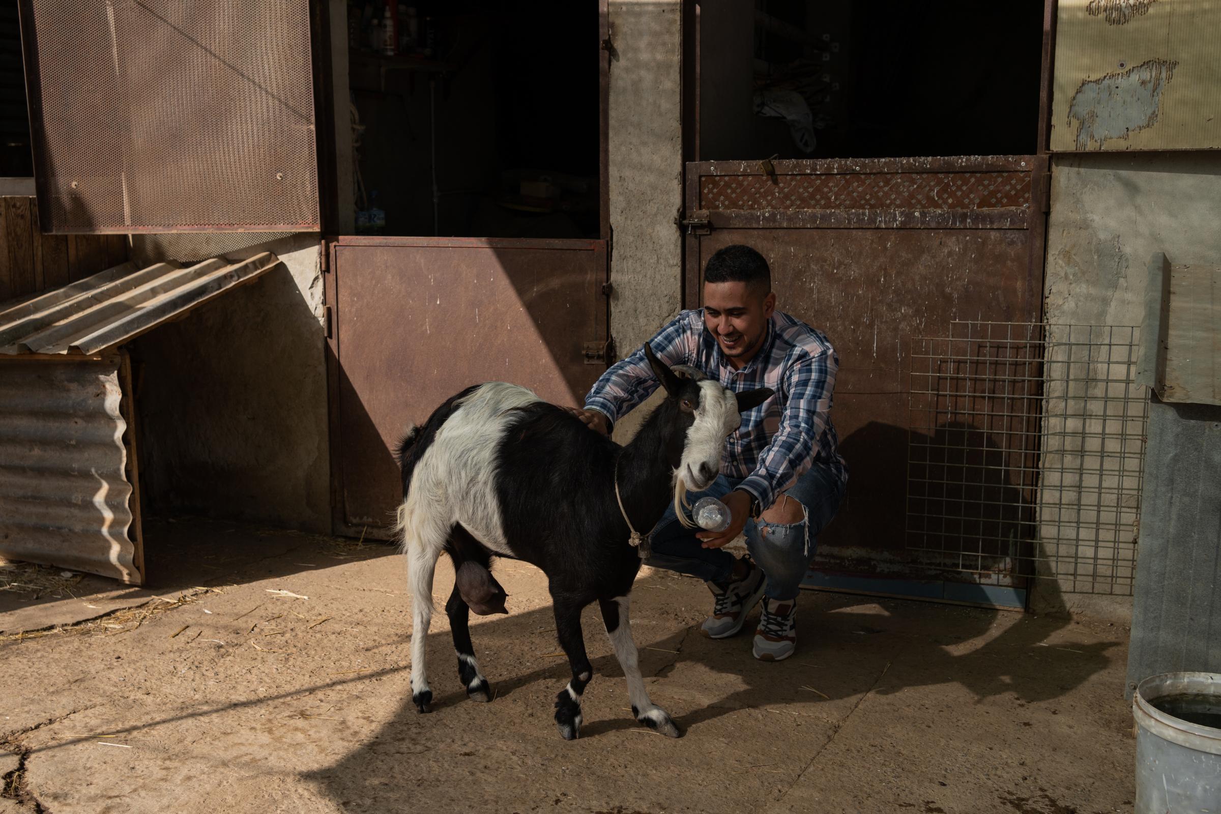  Mohamed Kichouh, participante en Ox&iacute;geno, en una granja en Acera del Negrete, uno de los barrios donde la asociaci&oacute;n hace tours para dar a conocer estas zonas perif&eacute;ricas. 