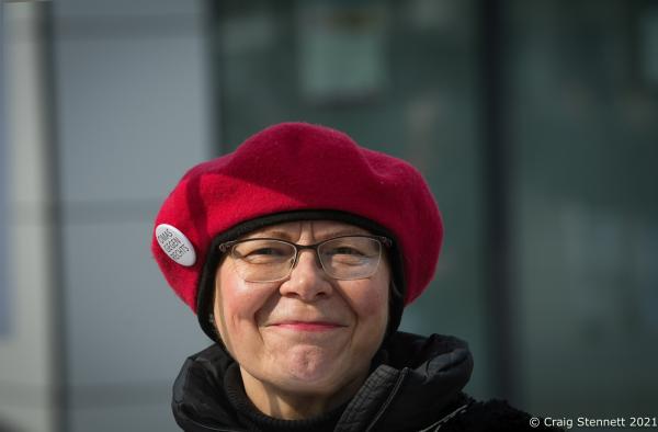 BERLIN, GERMANY- APRIL 05: Ute Menzner of Omas gegen Rechts, at the groups monthly Manwache (Vigil) at Alexanderplatz in Berlin in 2019: &lsquo;It&lsquo;s my duty to stand up to parties of the far right because we know from history what comes from them&rsquo;, says Ute, &lsquo;We are old women that have a special kind of energy because we have lived in these times when cities were in ruins from war and people dead and injured. I have seen this and it should never be allowed to happen again.&rsquo; The initiative Omas gegen Rechts was founded in Vienna in 2017 by journalist Susanne Scholl and Monika Salzer, a retired pastor. Salzer said that it was in response to the coalition of the Austrian People&#39;s Party and the Freedom Party of Austria during the first Kurz government. A German initiative of Omas Gegen Rechts was founded in 2018 initiated by former teacher Anna Ohnweiler. (Photo by Craig Stennett/Getty Images)