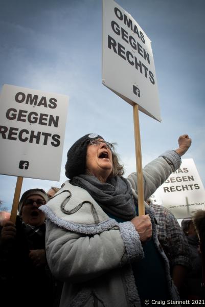 Omas Gegen Rechts-Ost - ERFURT, GERMANY-MAY 01: An Oma from Omas Gegen Rechts...