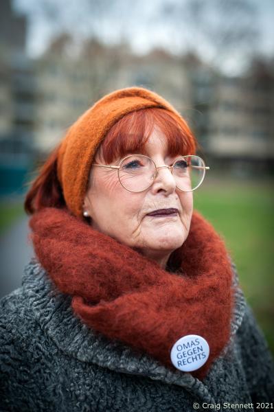 BERLIN, GERMANY- JANUARY 12 : Renate Voigt of Omas gegen Rechts, (Grannies against the Right) in Berlin in 2018: &lsquo;&#39;We are the women of the 60&lsquo;s and 70&lsquo;s generation and we have something to say about the return of Fascism.&#39; The initiative Omas gegen Rechts was founded in Vienna in 2017 by journalist Susanne Scholl and Monika Salzer, a retired pastor. Salzer said that it was in response to the coalition of the Austrian People&#39;s Party and the Freedom Party of Austria during the first Kurz government. A German initiative of Omas Gegen Rechts was founded in 2018 initiated by former teacher Anna Ohnweiler.(Photo by Craig Stennett/Getty Images)