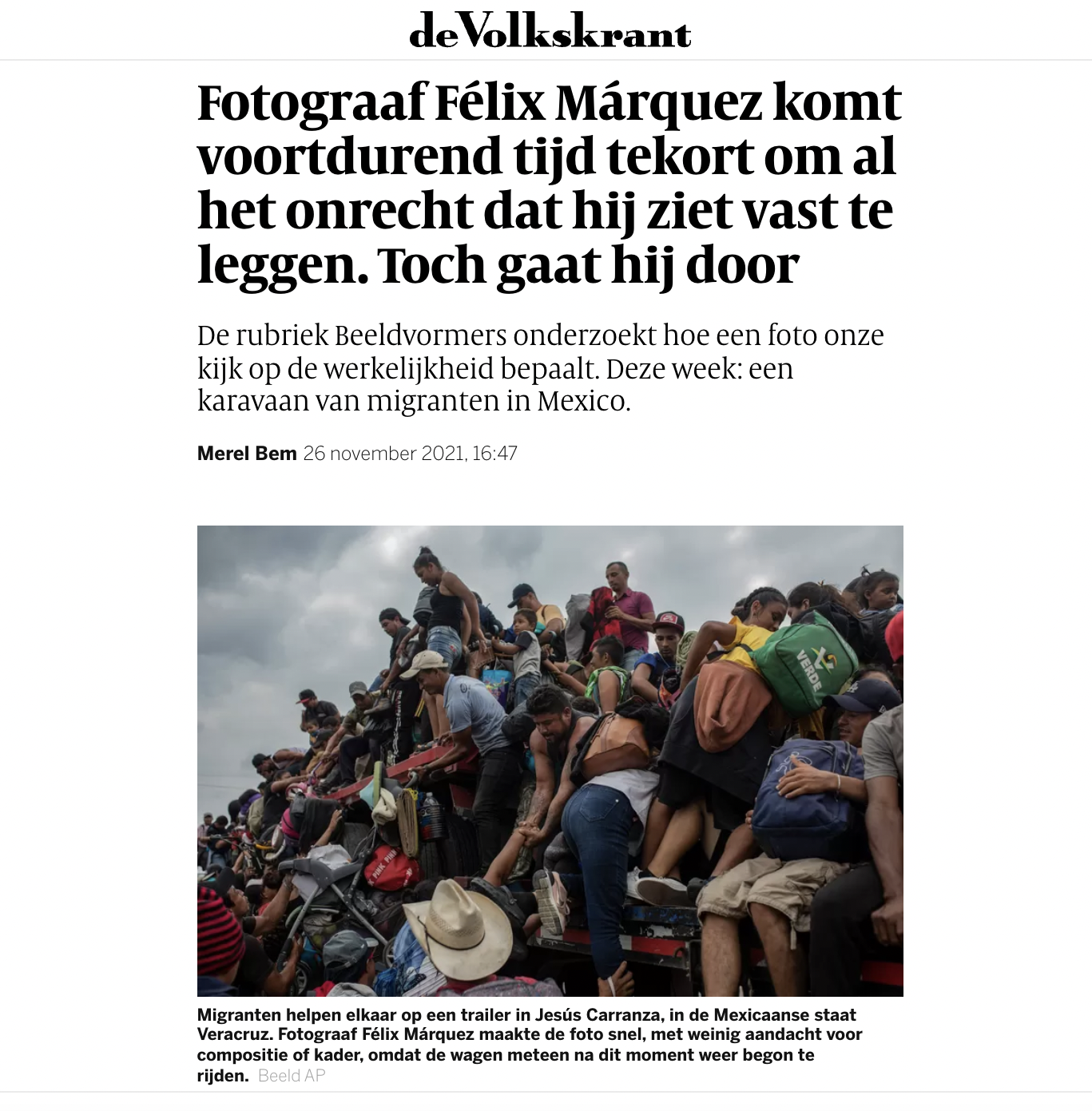 Thumbnail of About my photo in the migrant caravan. Text by Merel Bem for De Volkskrant