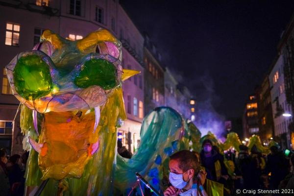 BERLIN, GERMANY-NOVEMBER 13: The annual Lantern Festival of 2021 organised by Bizim Kiez a Kreuzberg based voluntary housing support group in Berlin. Familes joined the parade in a carnival atmosphere marching through the streets of Kreuzberg to protest against displacement of residents from rising rents and the negative efects of gentrification. In particular highlighting the plight of local businesses and social institutions being particularly vulnerable to rent increases and tenancy agreement changes. Over 80% of Berlin&lsquo;s 3.7 million residents rent their homes. On 26th September 2021 the city of Berlin held a non binding referendum on whether to nationalize thousands of housing units owned by real estate giants. Over 56% of Berliner&lsquo;s voted in favor of the measure. Voters were asked if they approved of the expropriation of the property of private real-estate companies with 3,000 or more units in the city, through public purchases by the Berlin state government. This would affect 243,000 rental apartments out of 1.5 million total apartments in Berlin. In total, the referendum would impact 12 large real-estate companies.(Photo by Craig Stennett/Getty Images)(Photo by Craig Stennett/Getty Images)