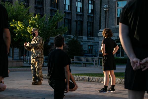 Cadet Covid - The Syracuse ROTC, or Reserve Officer Training Corps, program trains out on the Quad while...