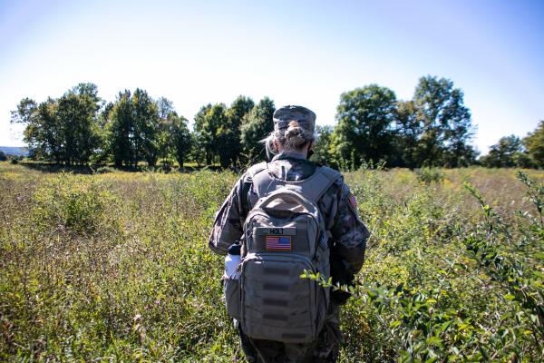 Cadet Covid - Cadet Holt walks through a Land Navigation exercise that all juniors are expected to pass. Land...