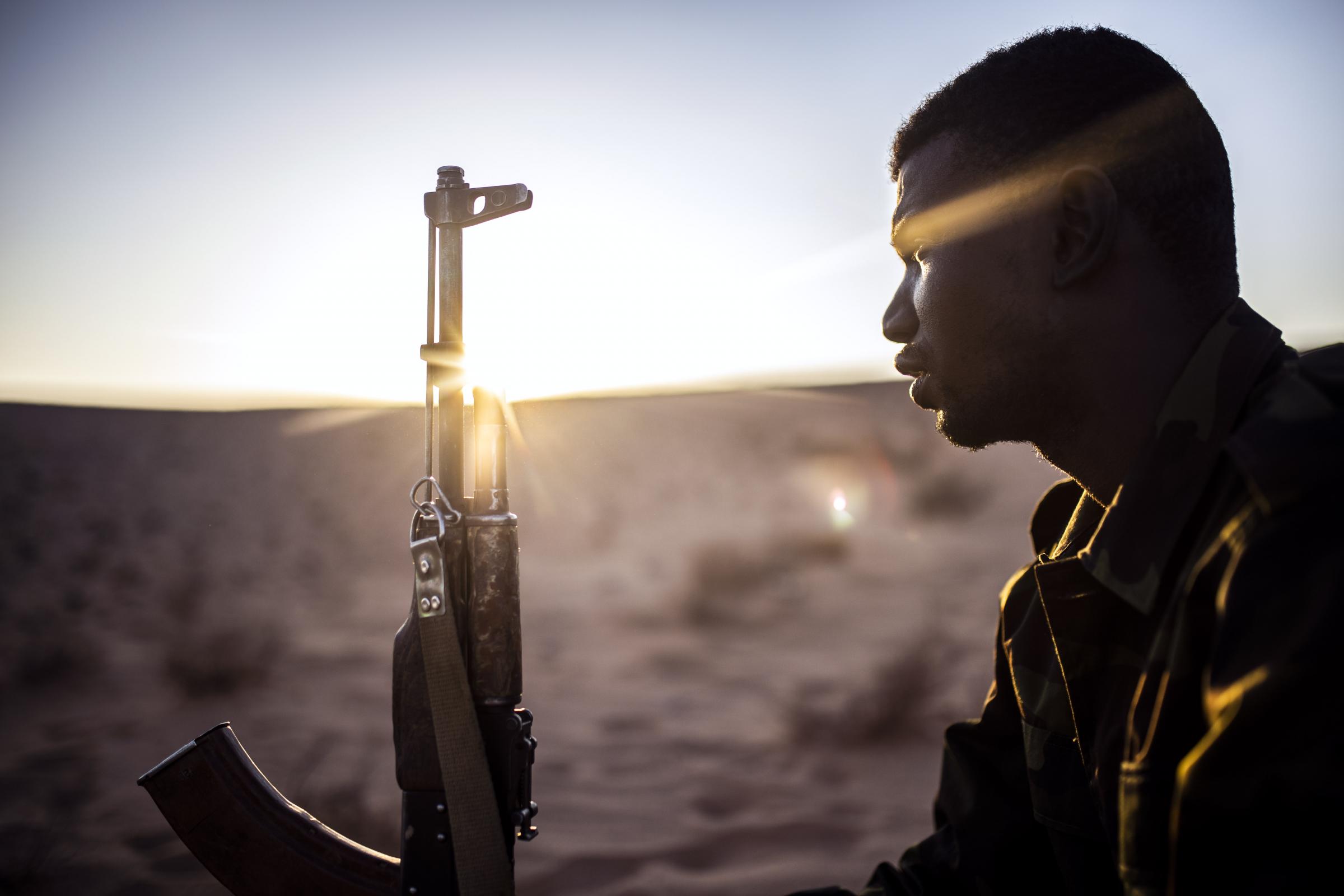 Saharaui Soldier of the 6 region of the Frente Polisario during a military operation in Western Sahara at 8km from the mine wall with Morocco
