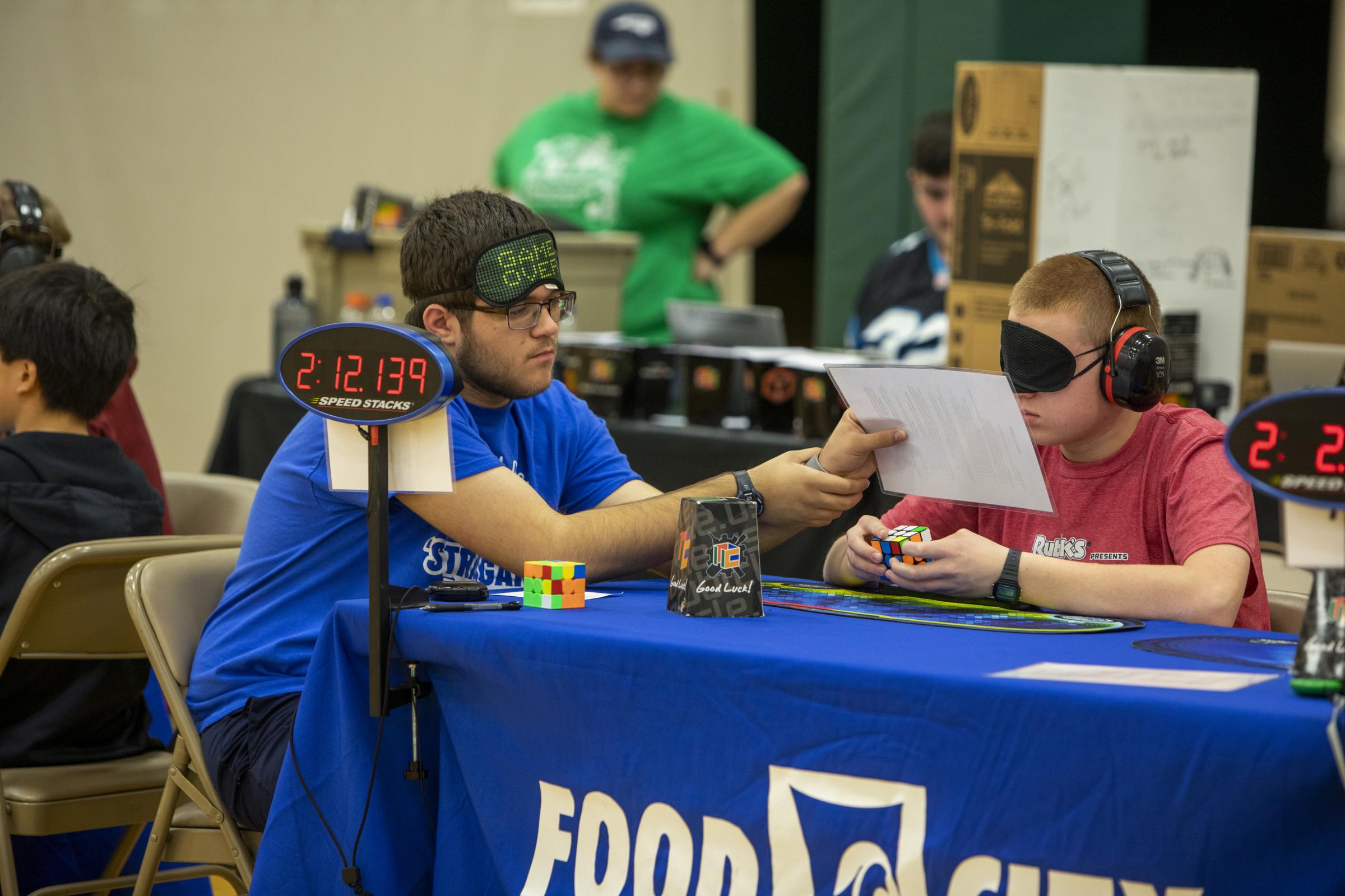 Speedcubers - Another event is the 3x3 blindfold. The competitor can first inspect the cube with his mask off...
