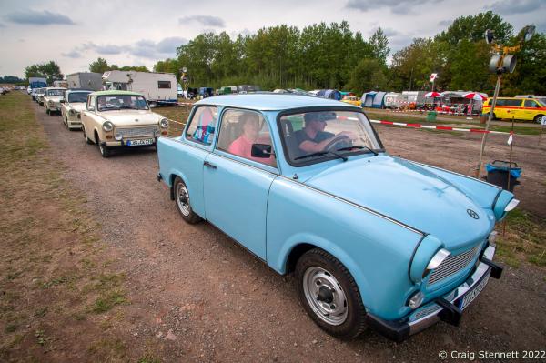ZWICKAU, GERMANY- AUGUST 31: The Iconic East German Trabant at the Trabant Club Zwickau annual gathering of Trabi owners in 2018. The first Trabant rolled out of the VEB Sachsenring Automobilwerke Zwickau factory in Saxony, Eastern Germany, on 7 November 1957. All the various models of Trabant were built in Zwickau, totalling 3,096,999 completed cars. This iconic car is often seen as symbolic for the GDR. The production finally stopped 1990 following German re-unification. Often referred to as &quot;a spark plug with a roof&quot; Trabants were constructed from a hard plastic body mounted on a one-piece steel chassis and not from compressed cardboard as is often rumoured. It had front-wheel drive, a transverse engine, and independent suspension which were unusual and innovative production features for the time. In the early &#39;90s it was possible to buy a Trabi for a few Deutschmarks. Prices later recovered as the Trabi gained cult status. Today Trabants are starting to fetch prices equivalent with other classic cars. (Photo by Craig Stennett/Getty Images)
