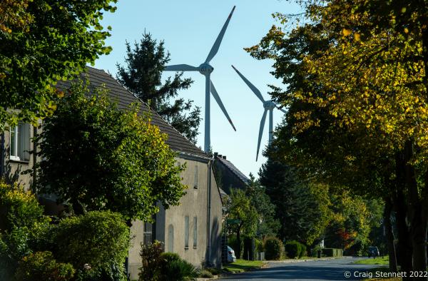 Image from Feldheim, Germany 100% Energy self-sufficient-Getty Editorial - FELDHEIM, GERMANY-OCTOBER 13: Wind turbines powering the...