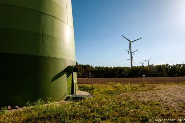 Image from Feldheim, Germany 100% Energy self-sufficient-Getty Editorial - FELDHEIM, GERMANY-OCTOBER 13: Wind turbines in operation...
