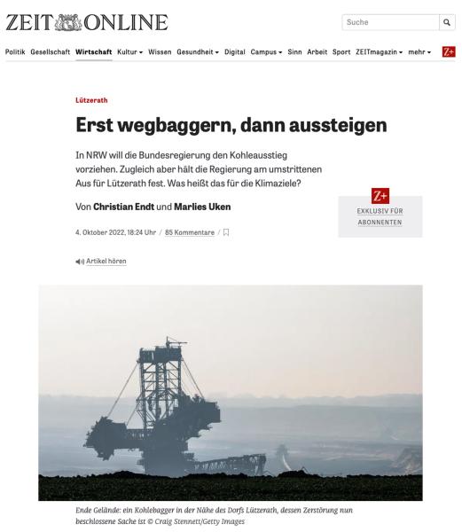 Words & Pictures -  Die Zeit-Germany  Photographed at Lützerath,...
