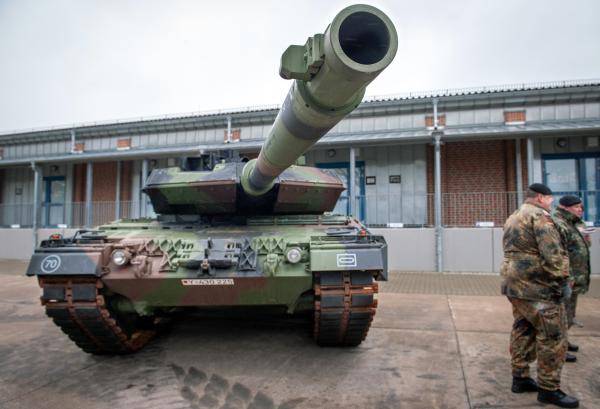 Panzertruppenschule. Munster, Germany. - Munster, Germany-February 20: A Leopard Tank stands in...
