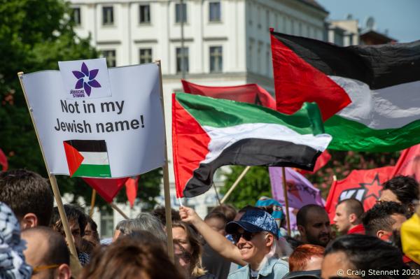 Image from Jewish Berliners show support for Palestinian rights. - BERLIN, GERMANY - MAY 20: Demonstrators wave Palestinian...