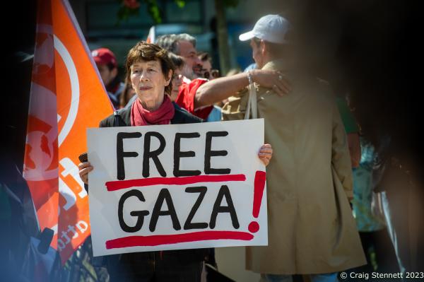Image from Jewish Berliners show support for Palestinian rights. - BERLIN, GERMANY - MAY 20: A woman holds a 'Free...