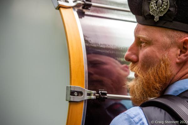 Image from Highland Gathering - Peine, Lower Saxony, Germany - PEINE,GERMANY - MAY 06: A Pipe Band Drummers face is...