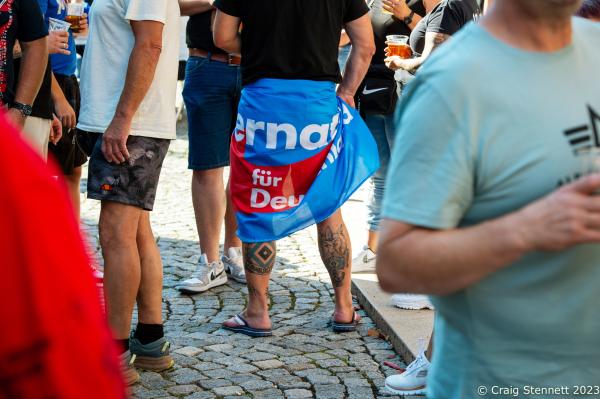 Image from AfD Campaigns in Nordhausen Mayoral Election - NORDHAUSEN, THURINGIA - SEPEMBER 16: An AfD supporter...
