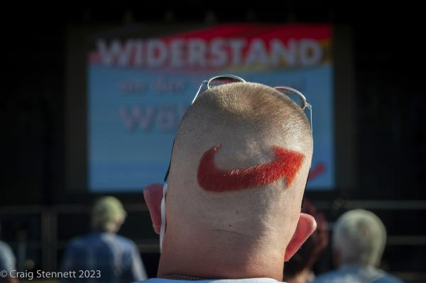 Image from Far Right- Germany - MAGDEBURG, GERMANY - JUNE 04: An AfD supporter attending...