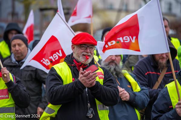 Image from Transport Strike-Halle (Saale) - HALLE, GERMANY - FEBRUARY 19: Transport workers hold a...