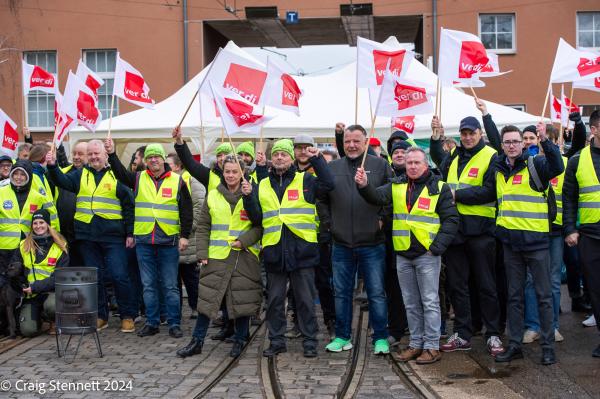 Image from Transport Strike-Halle (Saale) - HALLE, GERMANY - FEBRUARY 19: Transport workers hold a...