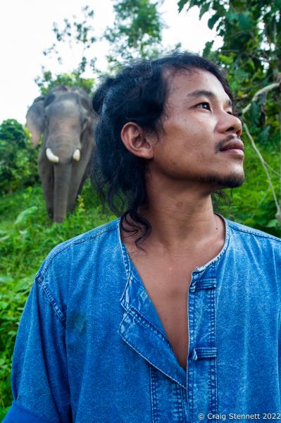 Elephant Rescue-Thailand - BAAN TUEK, THAILAND- JULY 29: Mahout Anon with his...