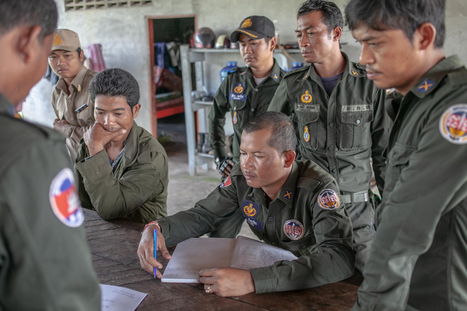 Early morning briefing at Stung...damom mountains Cambodia, 2012.