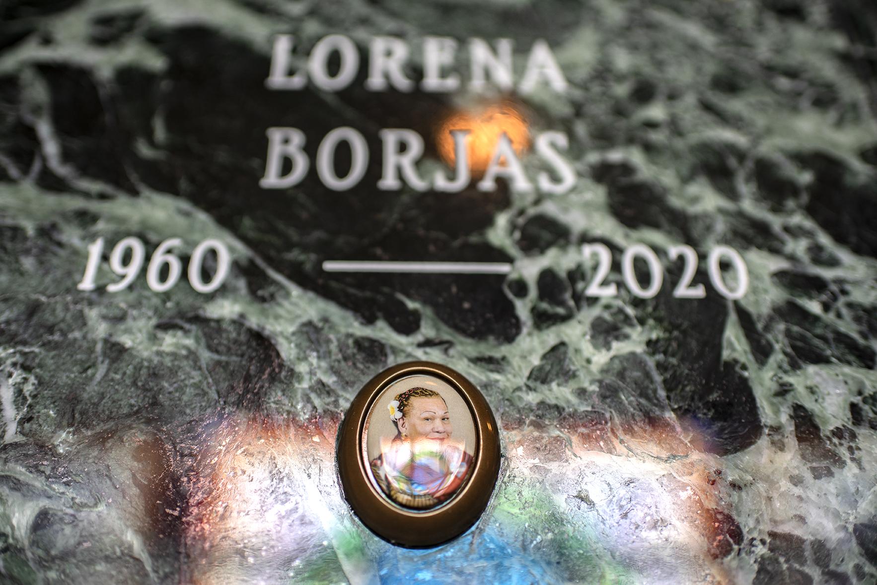  Detail of Lorena Borjas gravestone at the St. John Cemetery in New York City. 