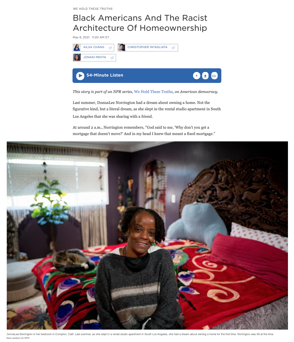 Photo Edit for NPR: Black Americans And The Racist Architecture Of Homeownership