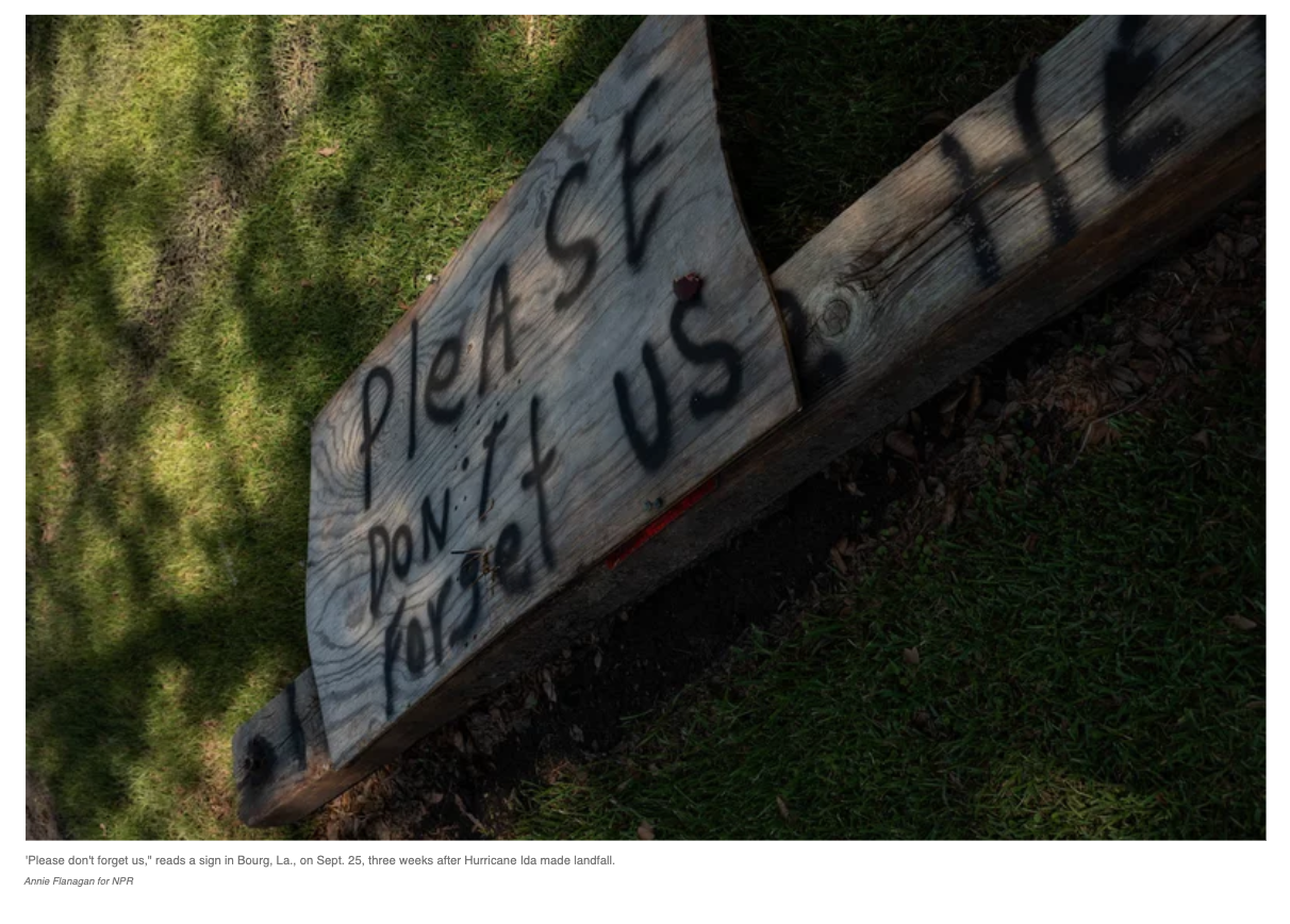 Photo Edit for NPR: Pushed to the edge, tribe members in coastal Louisiana wonder where to go after Ida