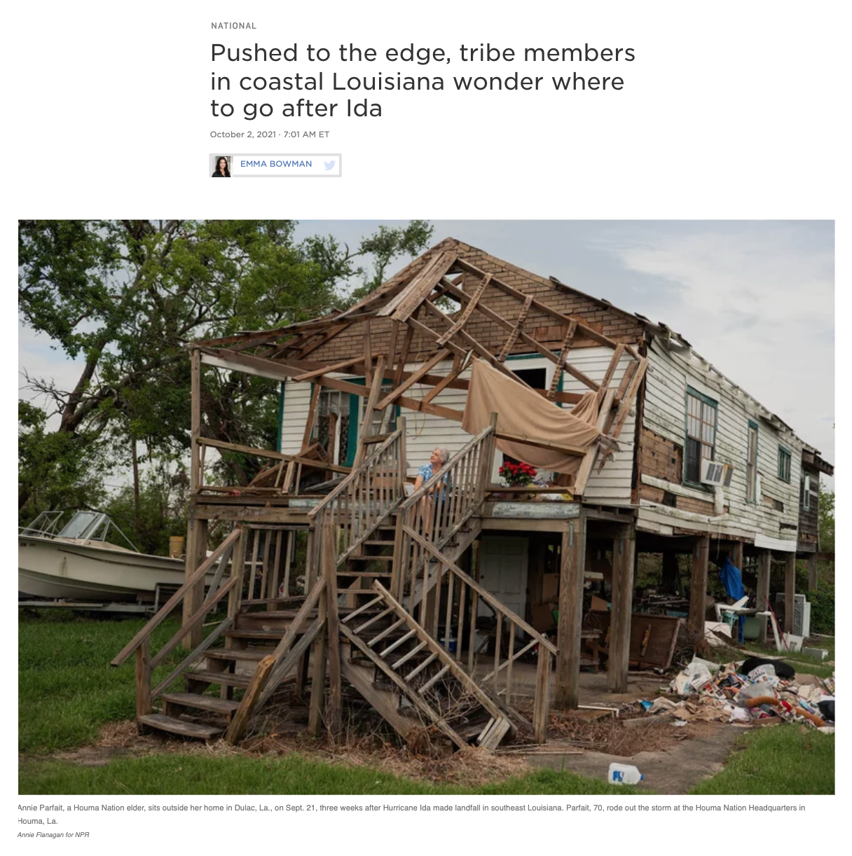 Photo Edit for NPR: Pushed to the edge, tribe members in coastal Louisiana wonder where to go after Ida