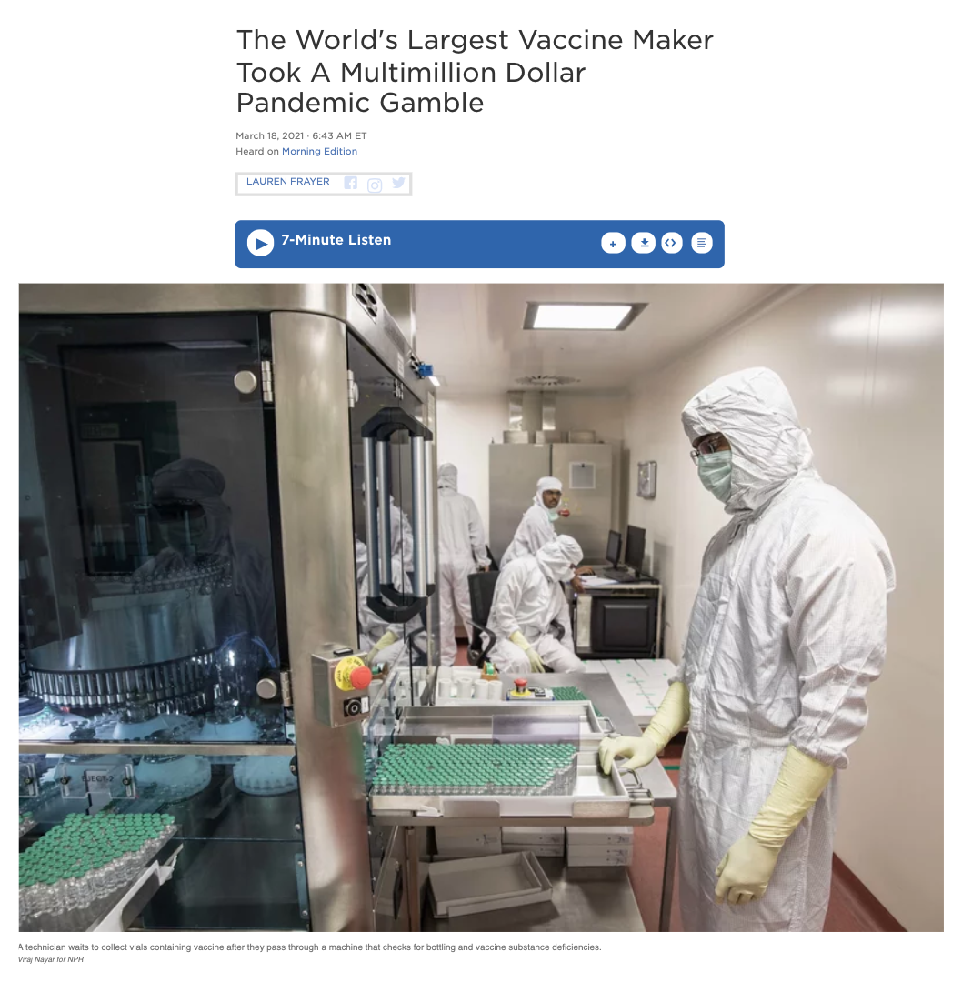 Thumbnail of Photo Edit for NPR: The World's Largest Vaccine Maker Took A Multimillion Dollar Pandemic Gamble