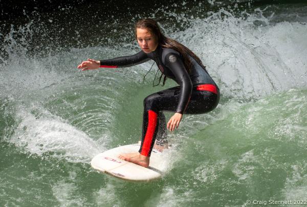 Image from Surfing the Eisbachwelle, Munich, Bavaria, Germany - MUNICH, GERMANY - JUNE 15: Surfing the 'Standing...