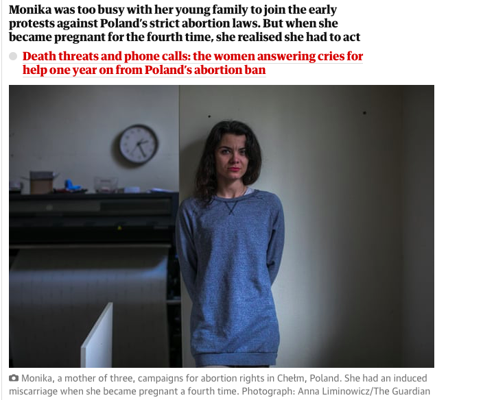 The Guardian: "I used to judge people": the Polish woman who became her city's lone voice for abortion rights